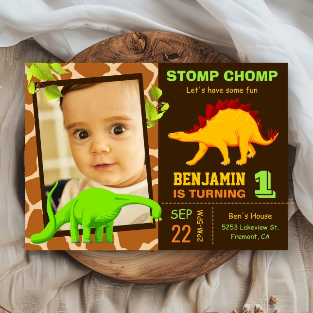 Invitación de foto de cumpleaños número 1 de dinos (Subido por el creador)