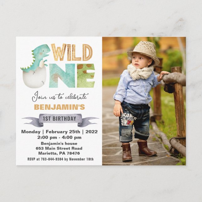 Invitación de foto de cumpleaños número 1 de Dinos (Anverso)