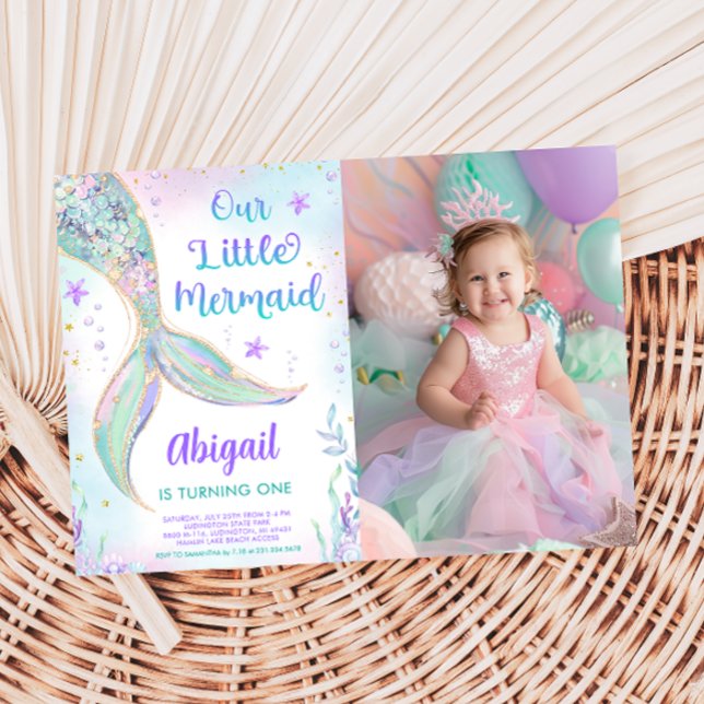 Invitación de foto de cumpleaños número 1 de siren (Mermaid 1st Birthday Photo Invitation)