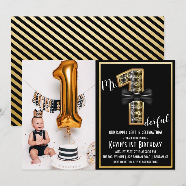 Invitación de foto de cumpleaños número 1 de Sr. O (Anverso / Reverso)