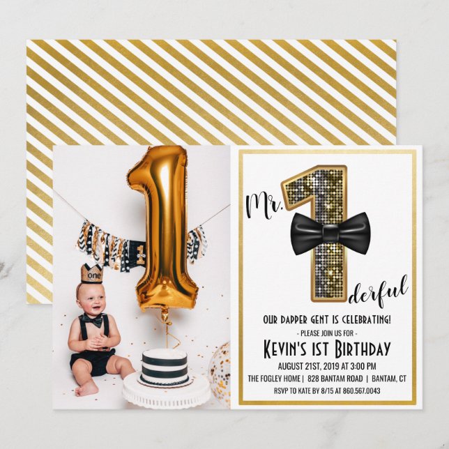 Invitación de foto de cumpleaños número 1 de Sr. O (Anverso / Reverso)