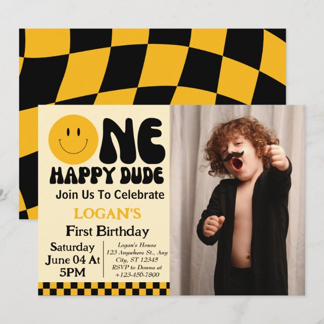 Invitación de foto de cumpleaños número 1 de un ch (Anverso / Reverso)