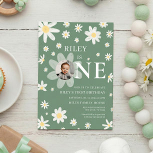 Invitación de foto de cumpleaños número 1 en verde
