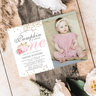 Invitación de foto de cumpleaños número 1 floral d