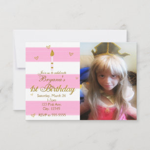 Invitación de foto de cumpleaños número 1 rosa, bl