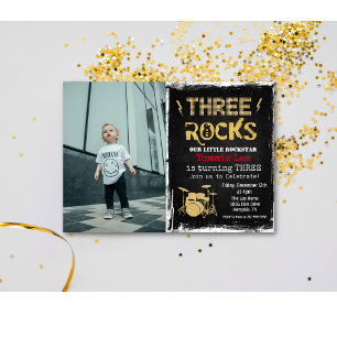 Invitación de foto de cumpleaños número 3 de rocks