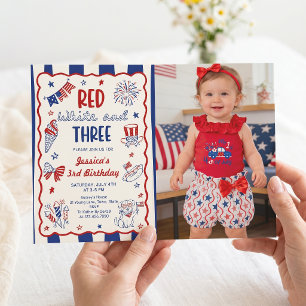 Invitación de foto de cumpleaños número 3 rojo bla