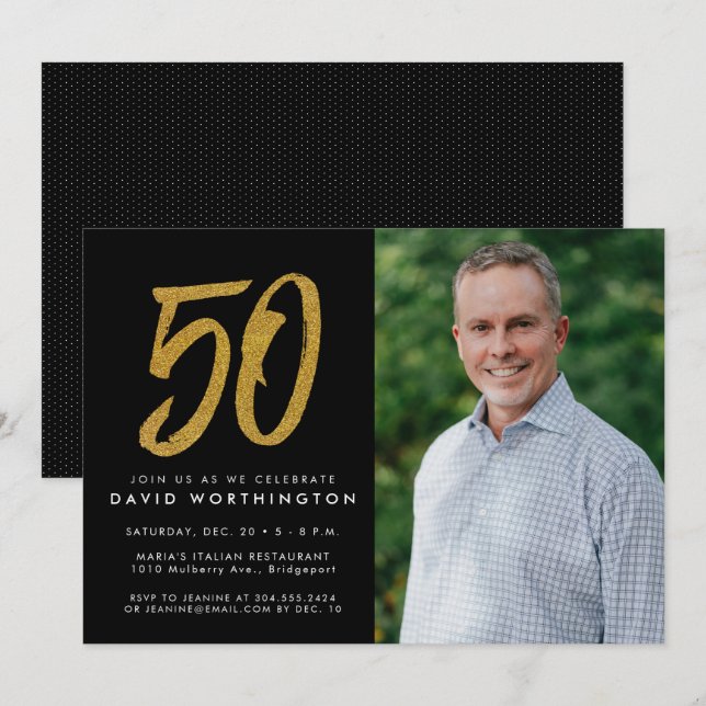Invitación de foto de cumpleaños número 50 con pur (Anverso / Reverso)