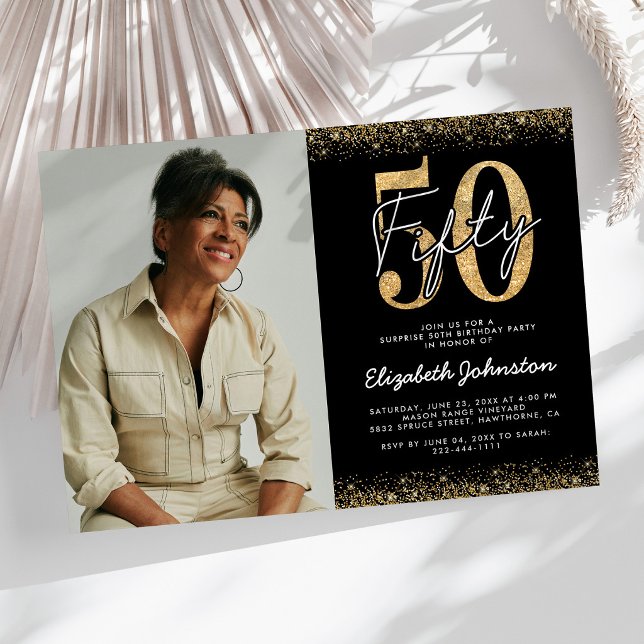 Invitación de foto de cumpleaños número 50 glamuro (Subido por el creador)
