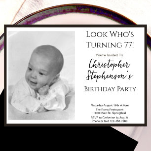 Invitación de foto de cumpleaños número 77 Minimal
