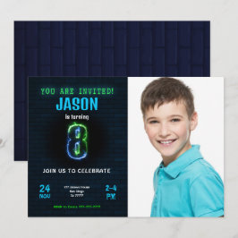 Invitación de foto de cumpleaños número 8 niño