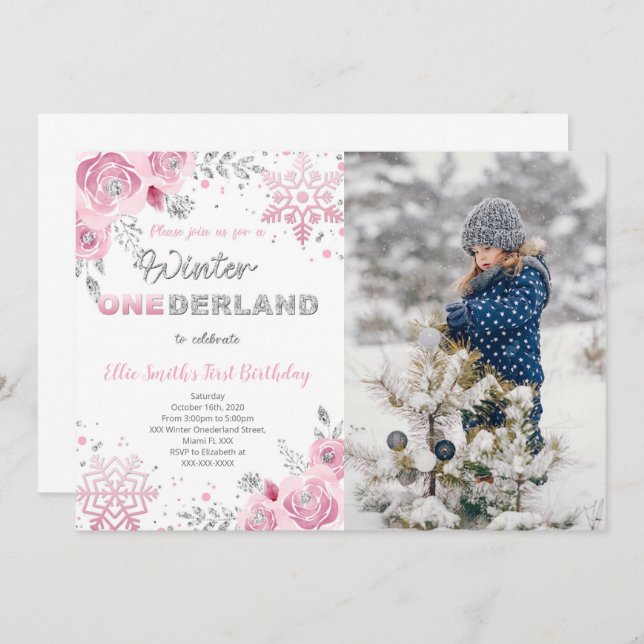 Invitación de foto de cumpleaños número uno con te (Anverso / Reverso)