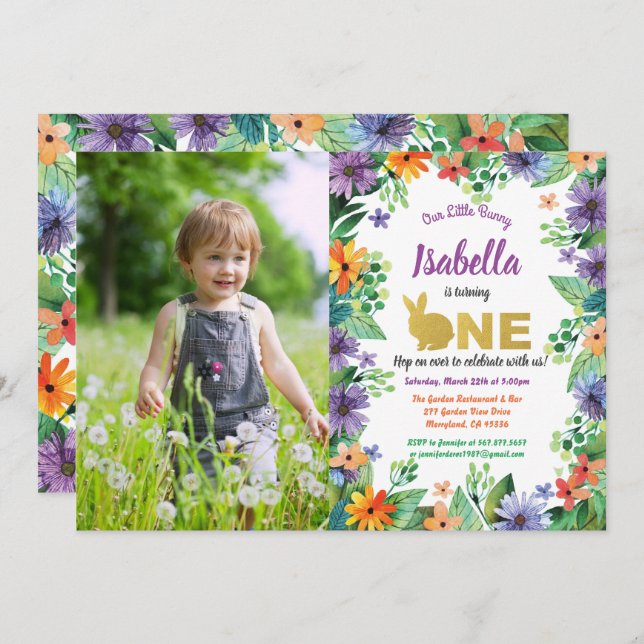 invitación de foto de cumpleaños número uno de Pas (Anverso / Reverso)