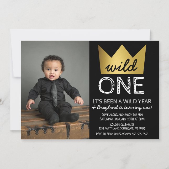 Invitación de foto de cumpleaños número uno Wild O (Anverso)