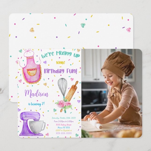 Invitación de foto de cumpleaños para hornear (Anverso / Reverso)