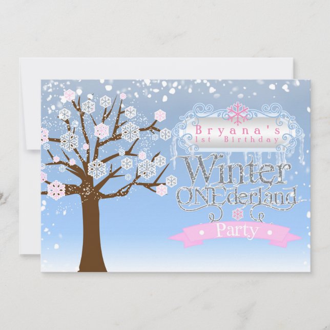 Invitación de foto de cumpleaños rosa de Winter ON (Anverso)