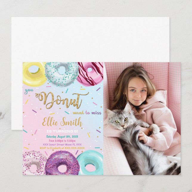 Invitación de foto de donut de acuarela (Anverso / Reverso)