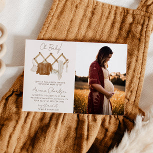 Invitación de foto de ducha de bebé neutral boho