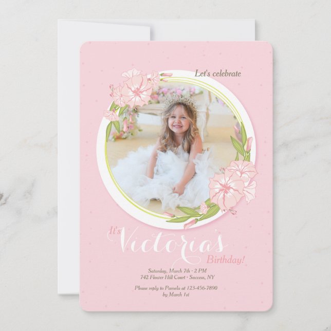 Invitación de foto de enredadera matutina rosa (Anverso)