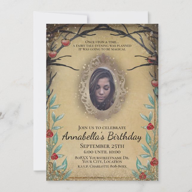 Invitación de Foto de Espejo Mágico del Bosque de  (Anverso)