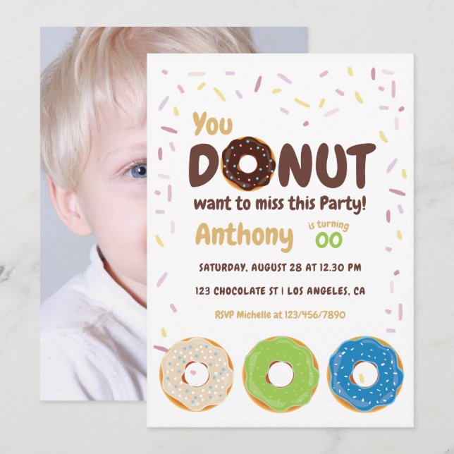 Invitación de foto de fiesta de Donut (Anverso / Reverso)