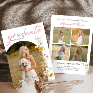Invitación de foto de fiesta de graduación floral