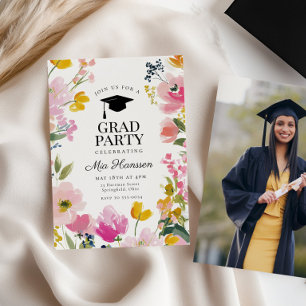 Invitación de foto de fiesta de graduación floral