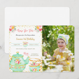 Invitación de foto de fiesta de té de 3er cumpleañ