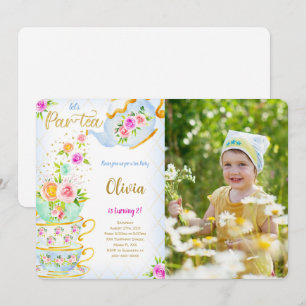 Invitación de foto de fiesta de té de cumpleaños d