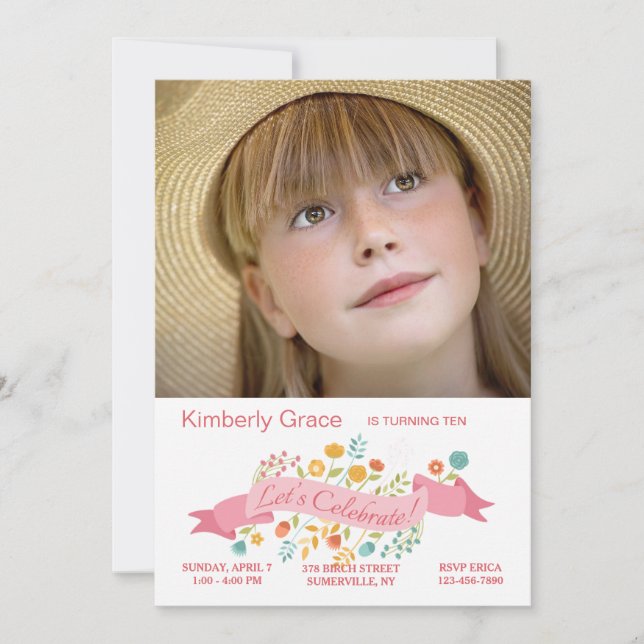 Invitación de foto de flores diminutas (Anverso)