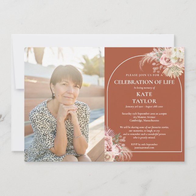 Invitación de foto de funeral de celebración de vi (Anverso)