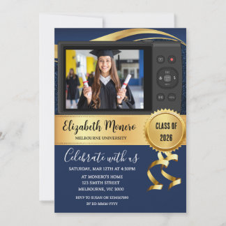 Invitación de foto de graduación azul marino