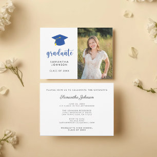 Invitación de foto de graduación azul personalizad