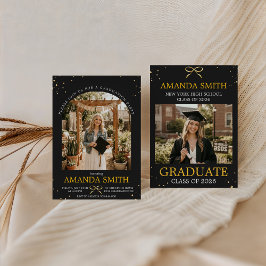 Invitación de foto de graduación con arco de oro e