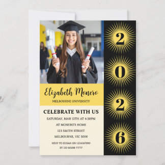 Invitación de foto de graduación con explosión sol