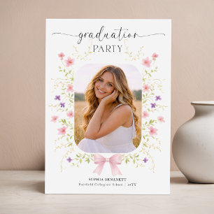 Invitación de foto de graduación con lazo rosa de 