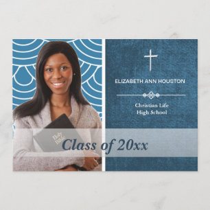 Invitación de foto de graduación cristiana azul