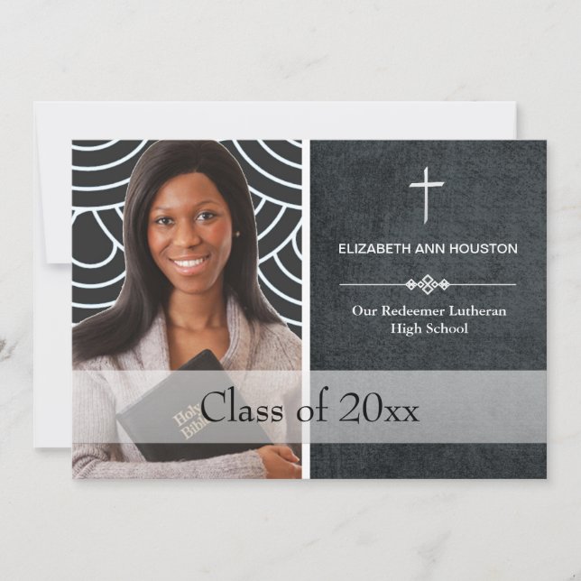 Invitación de foto de graduación cristiana negra (Anverso)