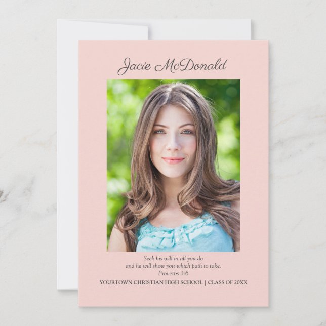 Invitación de foto de graduación cristiana rosada (Anverso)