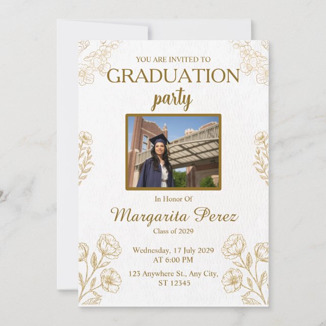 Invitación de Foto de Graduación de Arco de Oro Mo (Anverso)