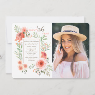 Invitación de foto de graduación de belleza floral