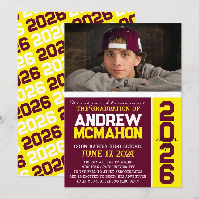 Invitación de foto de graduación de Borgoña y Amar (Anverso / Reverso)