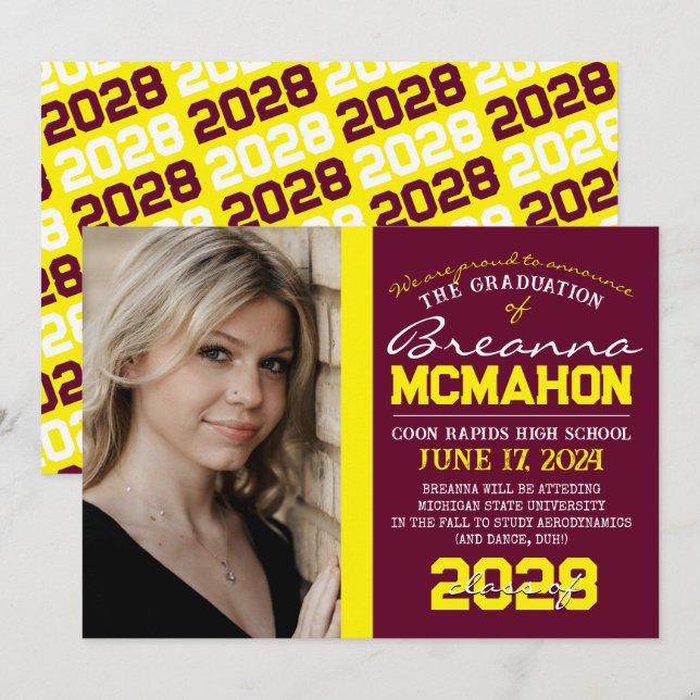 Invitación de foto de graduación de Borgoña y Amar (Anverso / Reverso)