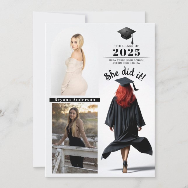 Invitación de foto de graduación de Chica de cabez (Anverso)