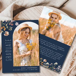 Invitación de foto de graduación de flor silvestre