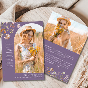 Invitación de foto de graduación de flores violeta