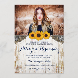 Invitación de foto de graduación de girasol ruso