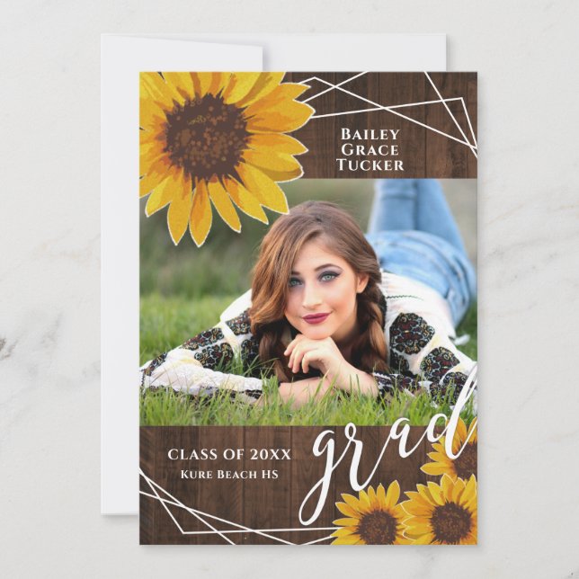 Invitación de foto de graduación de girasol ruso (Anverso)