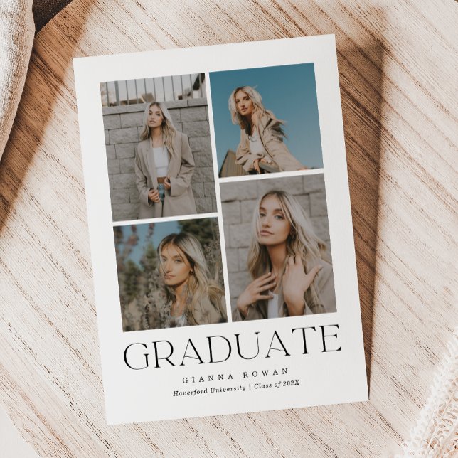 Invitación de foto de graduación de grado de grado (Graduate Prestige Graduation Photo Announcement | Blue and White)