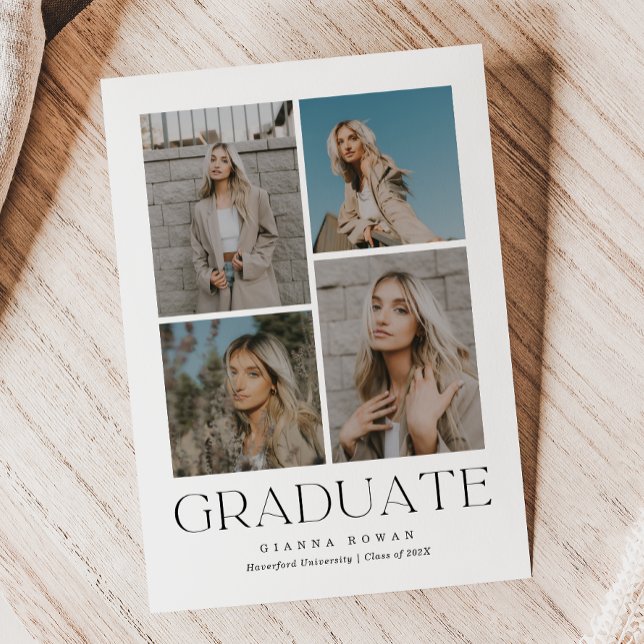 Invitación de foto de graduación de grado de grado (Graduate Prestige Graduation Photo Announcement | Red Accent)